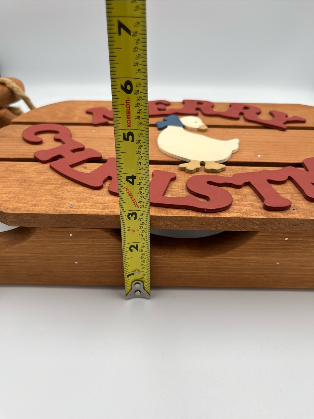 VTG Merry Christmas Shelf Wood Sled Goose Cottage Core Hand Painted Granny Core - Picture 9 of 10